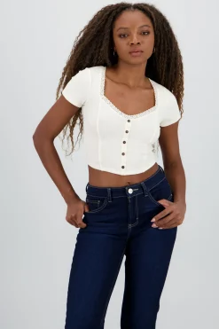 Shasa Short Sleeve Top with Lace Detail