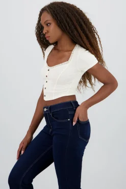 Shasa Short Sleeve Top with Lace Detail