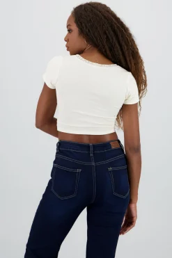 Shasa Short Sleeve Top with Lace Detail