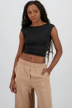Shasa Short Sleeve Top with Open Back Neckline