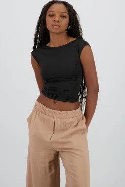 Shasa Short Sleeve Top with Open Back Neckline