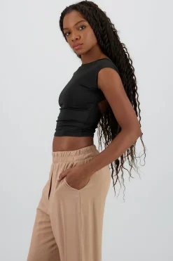 Shasa Short Sleeve Top with Open Back Neckline