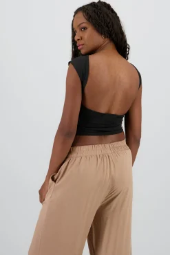 Shasa Short Sleeve Top with Open Back Neckline