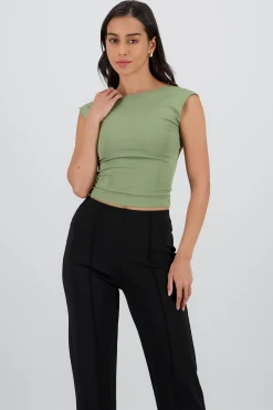 Shasa Short Sleeve Top with Open Back Neckline
