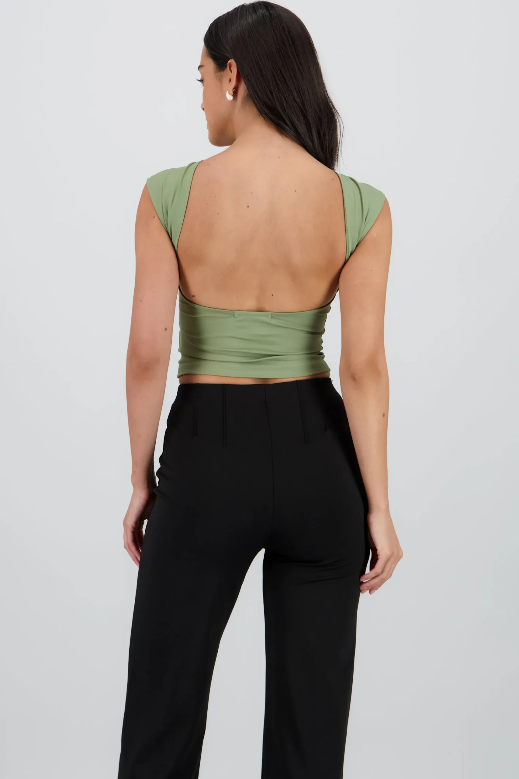 Shasa Short Sleeve Top with Open Back Neckline