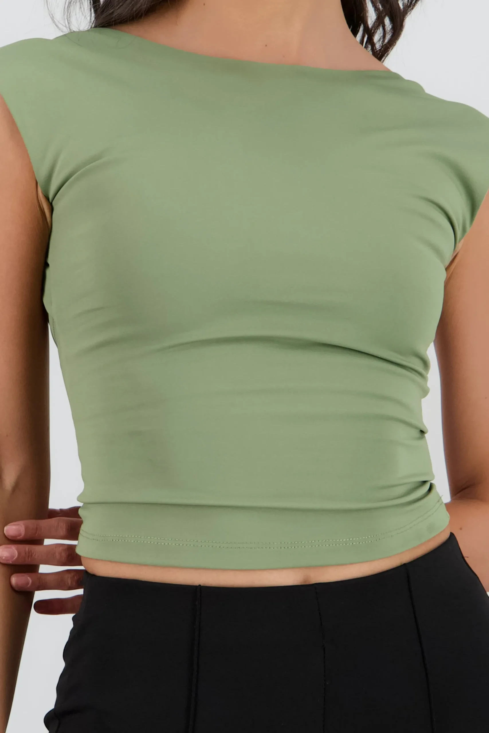 Shasa Short Sleeve Top with Open Back Neckline