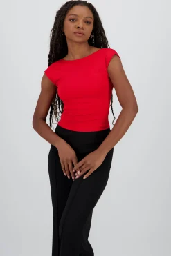 Shasa Short Sleeve Top with Open Back Neckline