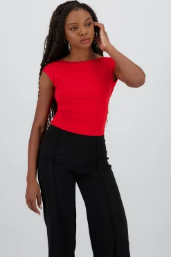 Shasa Short Sleeve Top with Open Back Neckline