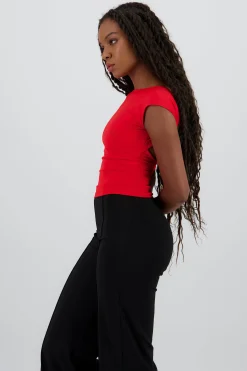 Shasa Short Sleeve Top with Open Back Neckline