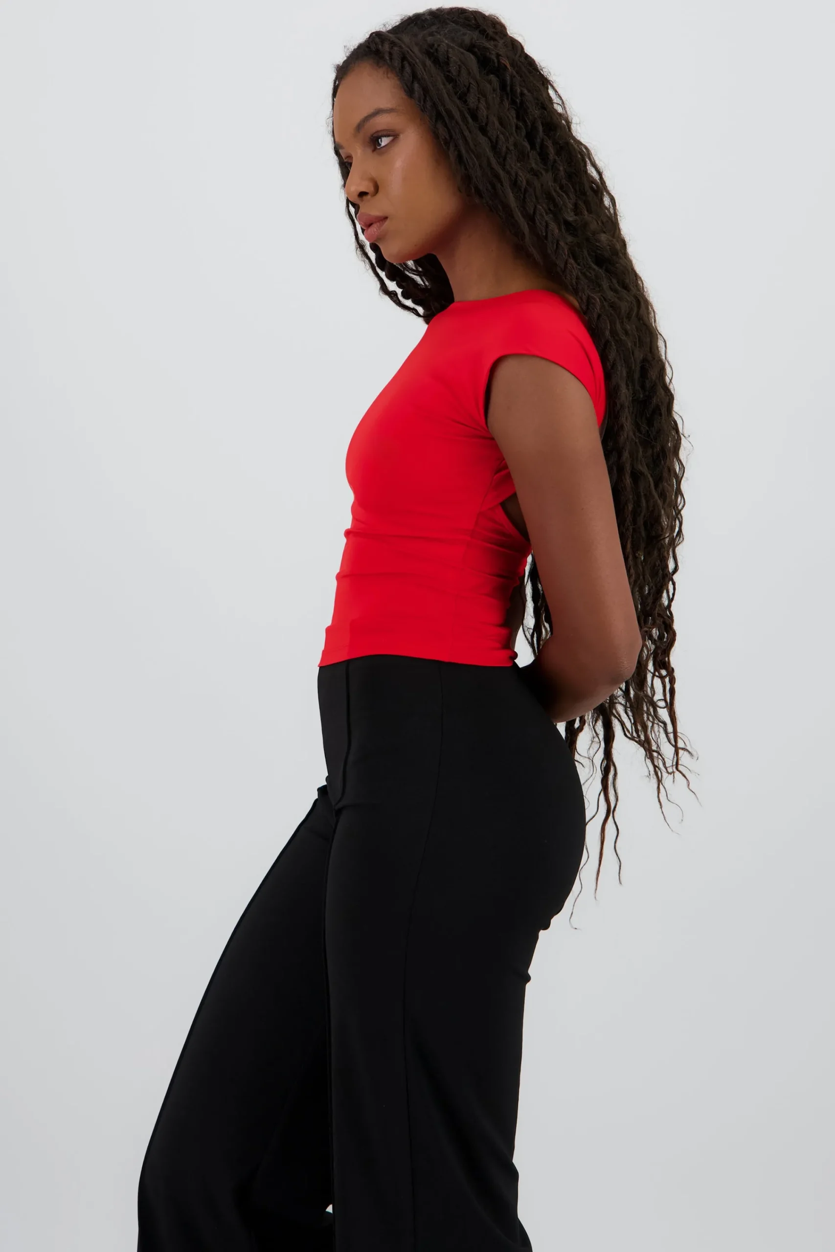 Shasa Short Sleeve Top with Open Back Neckline