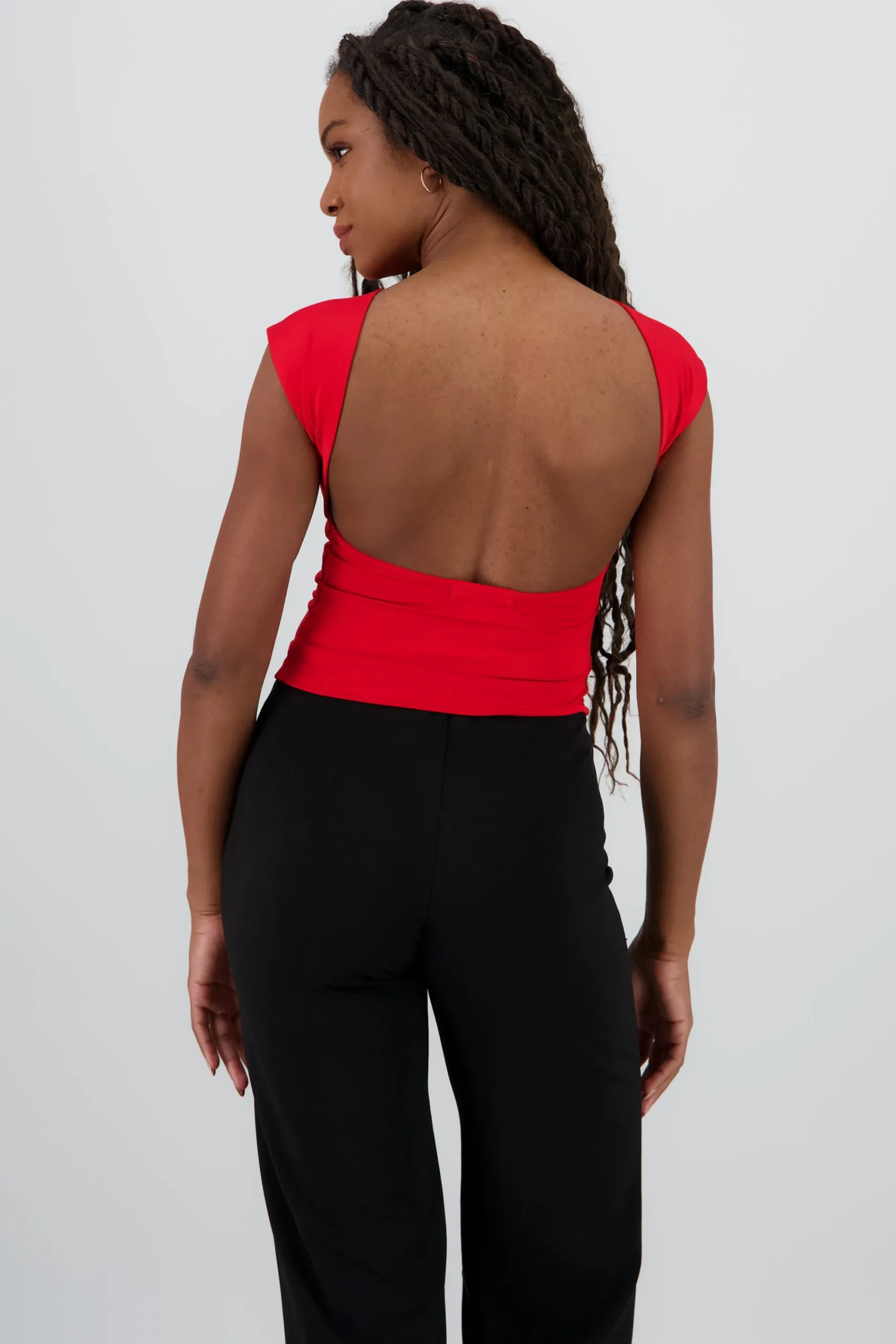 Shasa Short Sleeve Top with Open Back Neckline