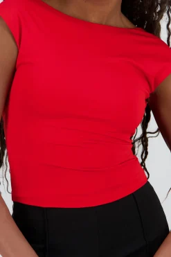 Shasa Short Sleeve Top with Open Back Neckline