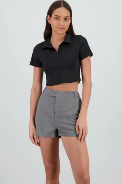 Shasa Short Sleeve Top with Polo Collar Detail