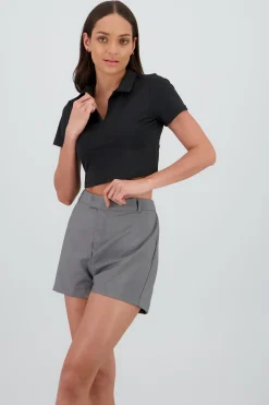 Shasa Short Sleeve Top with Polo Collar Detail