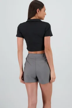 Shasa Short Sleeve Top with Polo Collar Detail