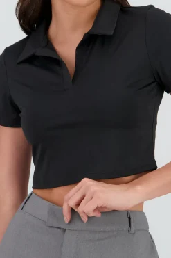 Shasa Short Sleeve Top with Polo Collar Detail