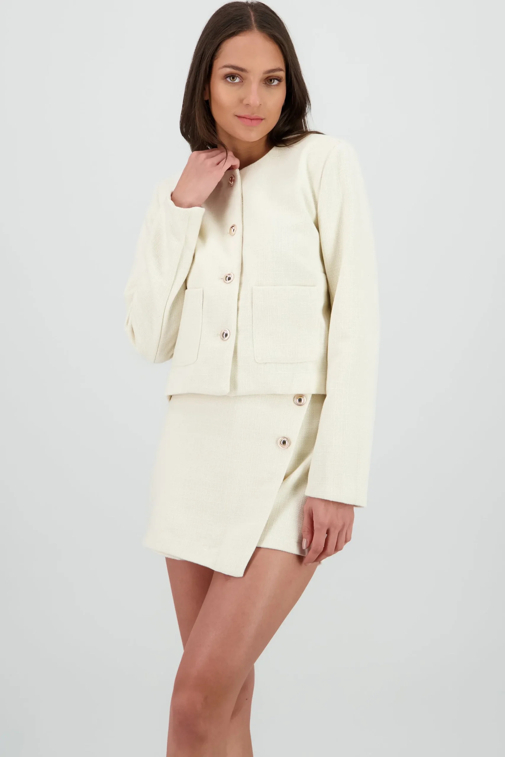 Shasa Short Textured Blazer with Buttons