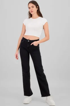 Shasa Side Studs Straight Jeans