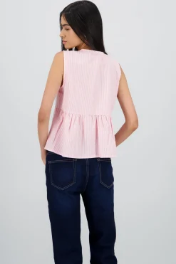 Shasa Sleeveless Blouse with Ruffle and Bow Details