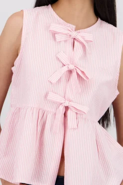 Shasa Sleeveless Blouse with Ruffle and Bow Details