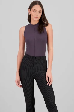 Shasa Sleeveless High Neck Ribbed Bodysuit
