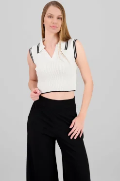 Shasa Sleeveless Polo Neck Top