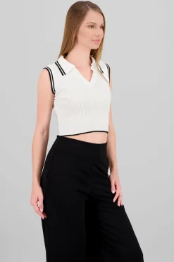 Shasa Sleeveless Polo Neck Top