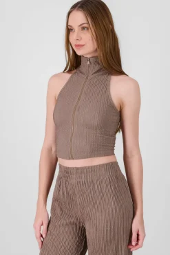 Shasa Sleeveless Polo Neck Top