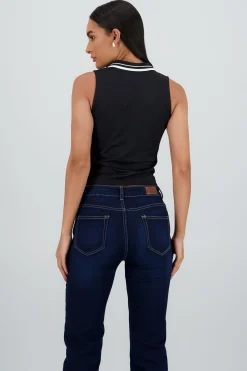 Shasa Sleeveless Polo Neck Top with Contrast