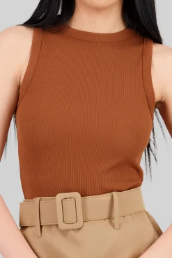 Shasa Sleeveless Ribbed Crew Neck Bodysuit
