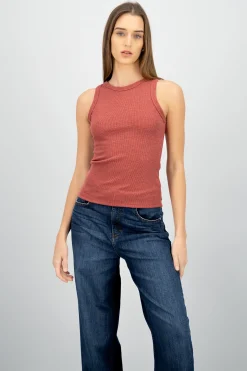 Shasa Sleeveless Ribbed Round Neck Top