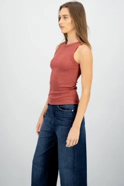Shasa Sleeveless Ribbed Round Neck Top