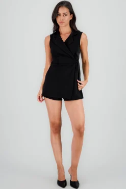 Shasa Sleeveless Romper with Lapel Detail