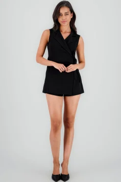 Shasa Sleeveless Romper with Lapel Detail