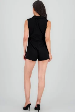 Shasa Sleeveless Romper with Lapel Detail