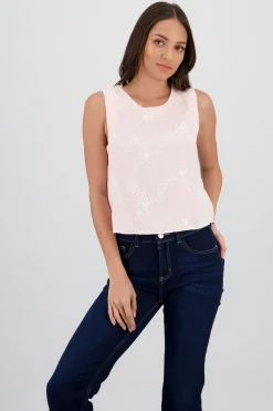 Shasa Sleeveless Round Neck Embroidered Top