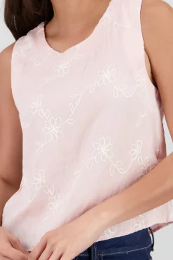 Shasa Sleeveless Round Neck Embroidered Top
