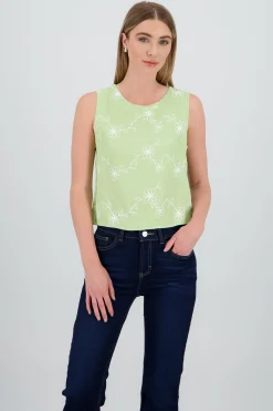 Shasa Sleeveless Round Neck Embroidered Top