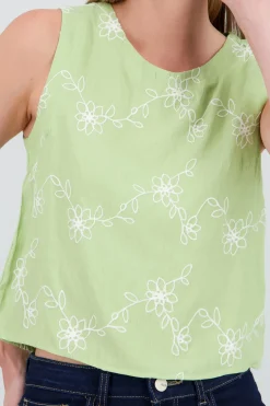 Shasa Sleeveless Round Neck Embroidered Top