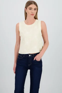 Shasa Sleeveless Round Neck Embroidered Top