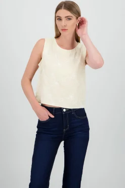 Shasa Sleeveless Round Neck Embroidered Top