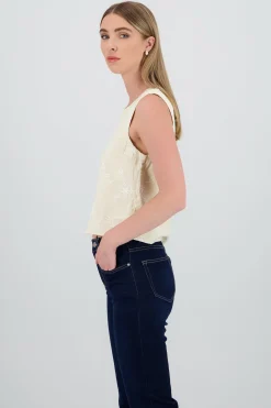 Shasa Sleeveless Round Neck Embroidered Top