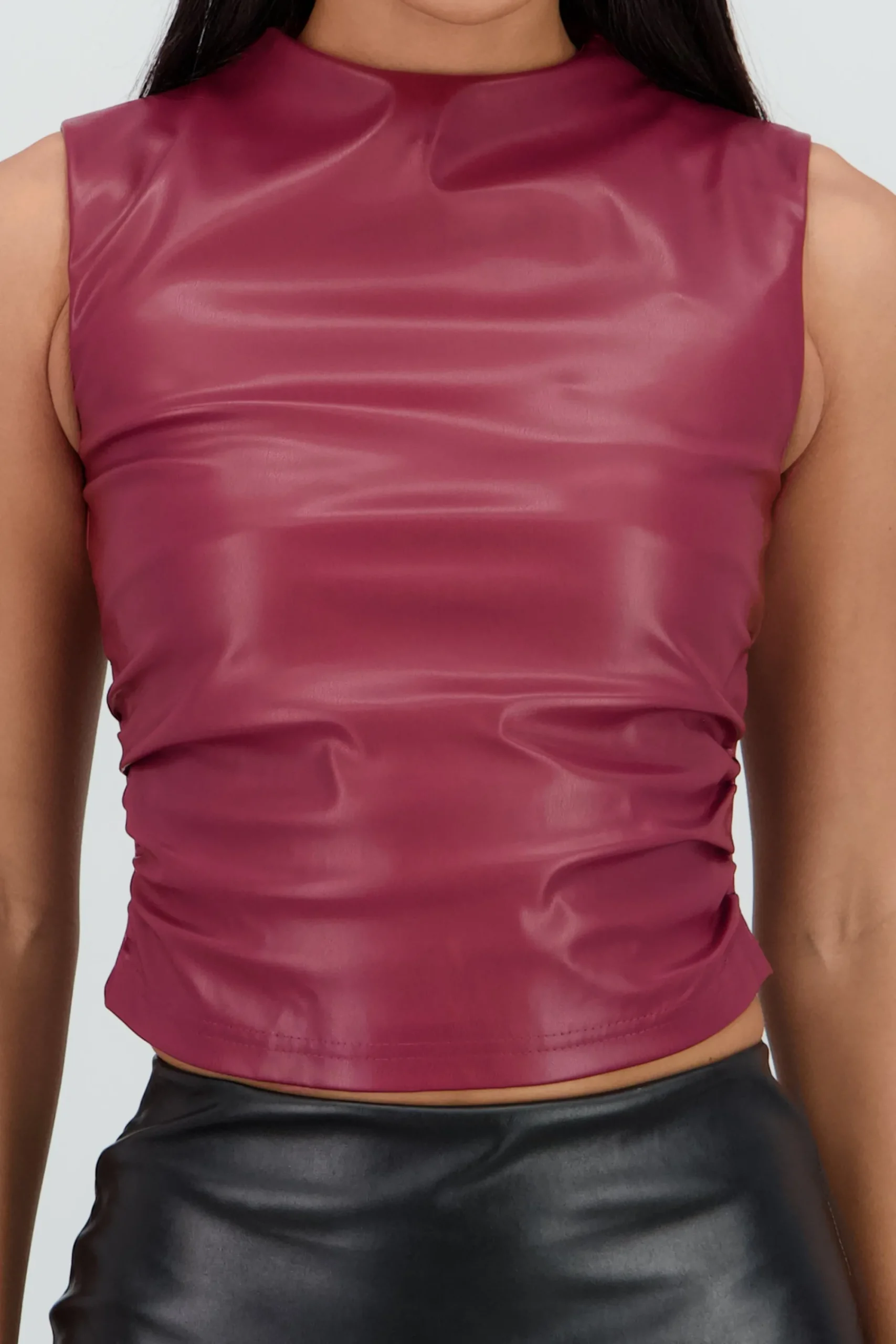 Shasa Sleeveless Ruched Solid Top