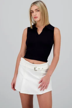 Shasa Sleeveless Seamless Polo Neck Top