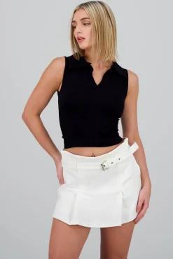 Shasa Sleeveless Seamless Polo Neck Top