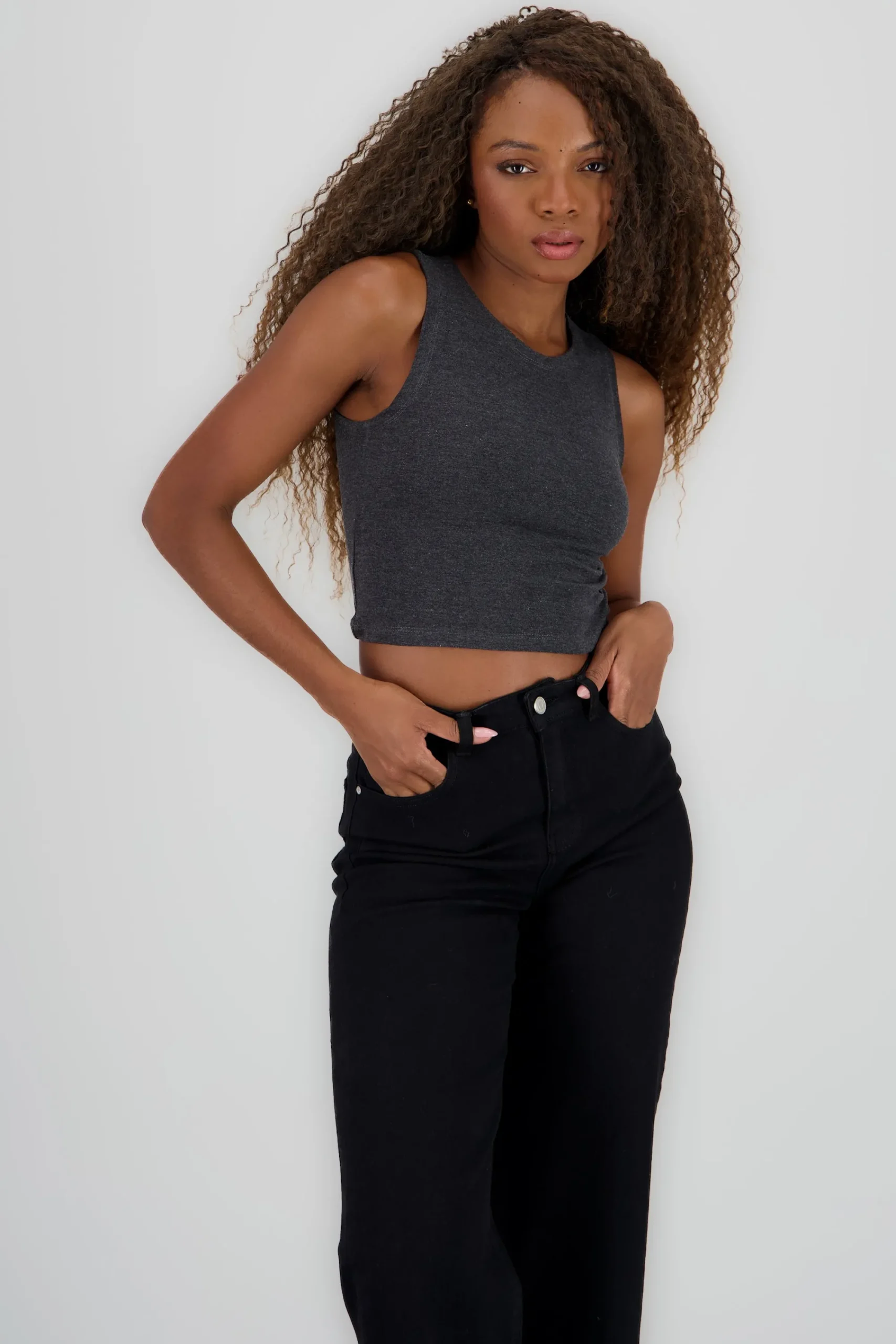 Shasa Sleeveless Solid Round Neck Top