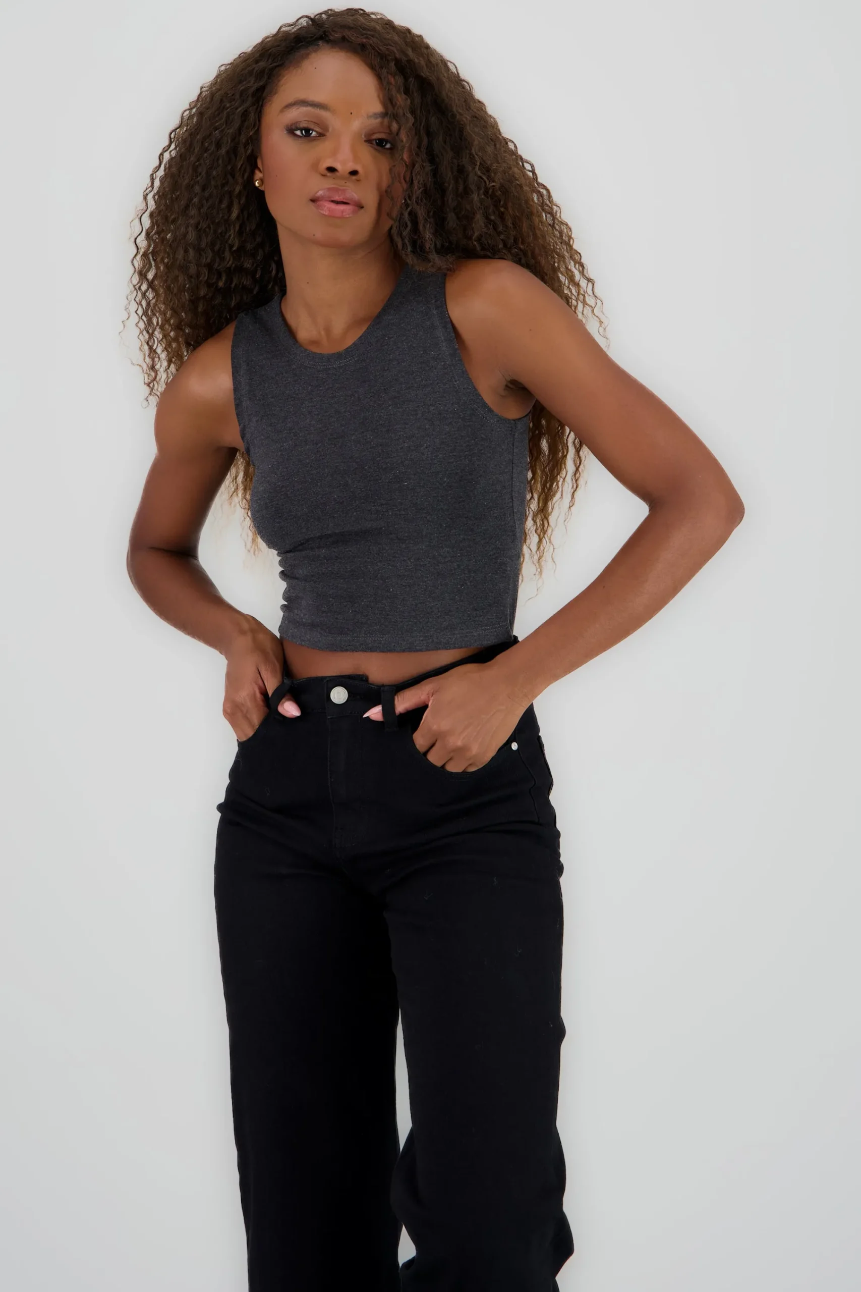 Shasa Sleeveless Solid Round Neck Top
