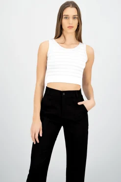 Shasa Sleeveless Striped Crop Top