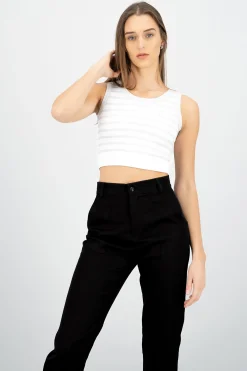 Shasa Sleeveless Striped Crop Top