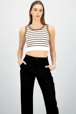 Shasa Sleeveless Striped Crop Top